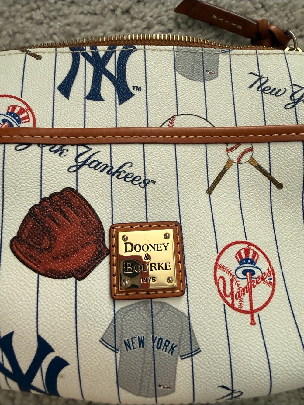 Dooney & Bourke Cream Yankees Pinstripe Crossbody with Brown Trim - Picture 3 of 4